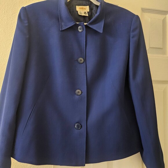 Talbot's 100% Warm wool Button Up Boxy Navy blue lined classic blazer jacket 12 - Picture 3 of 8